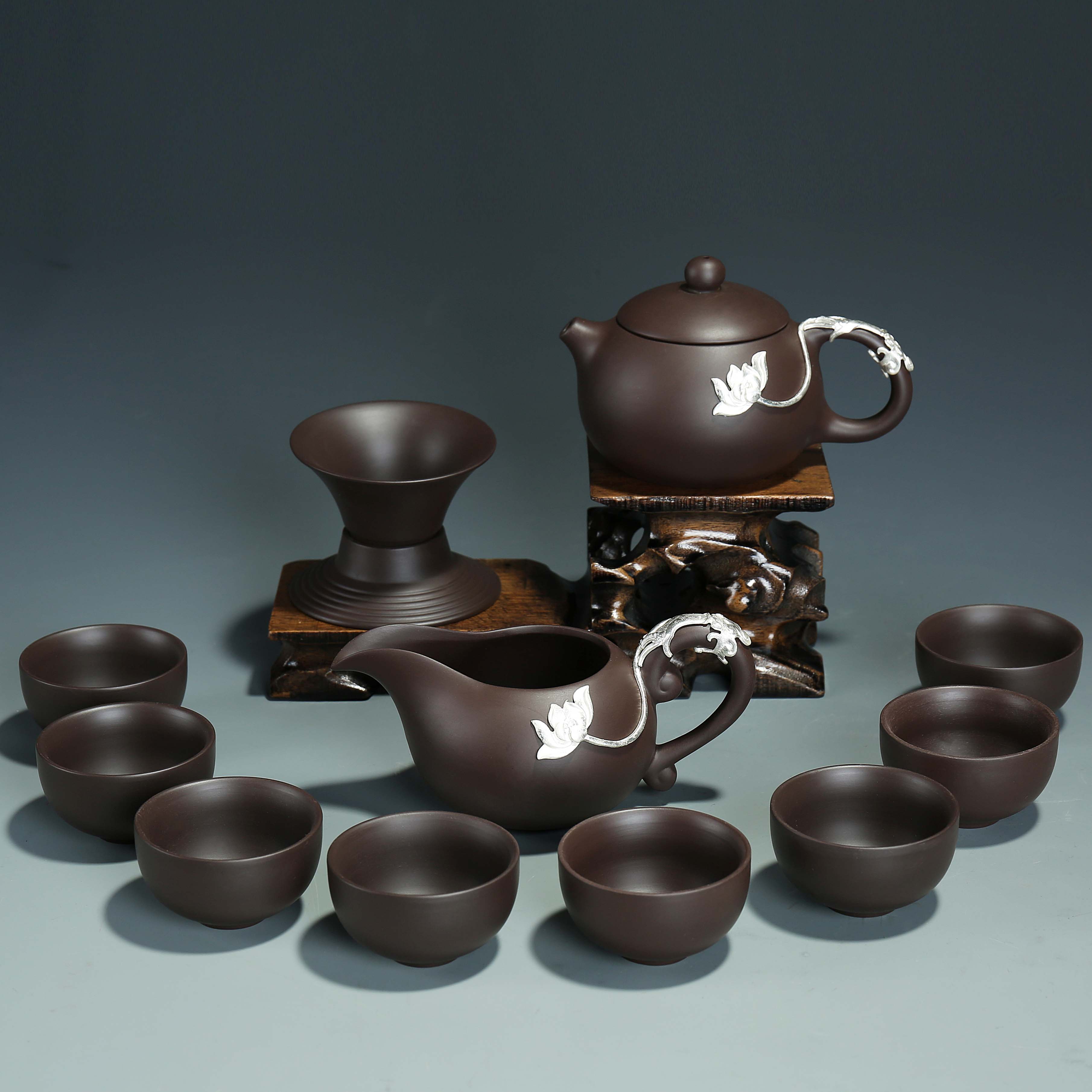 Tasted silver gilding purple sand tea set household ceramic kung fu tea sets the teapot teacup of a complete set of combination