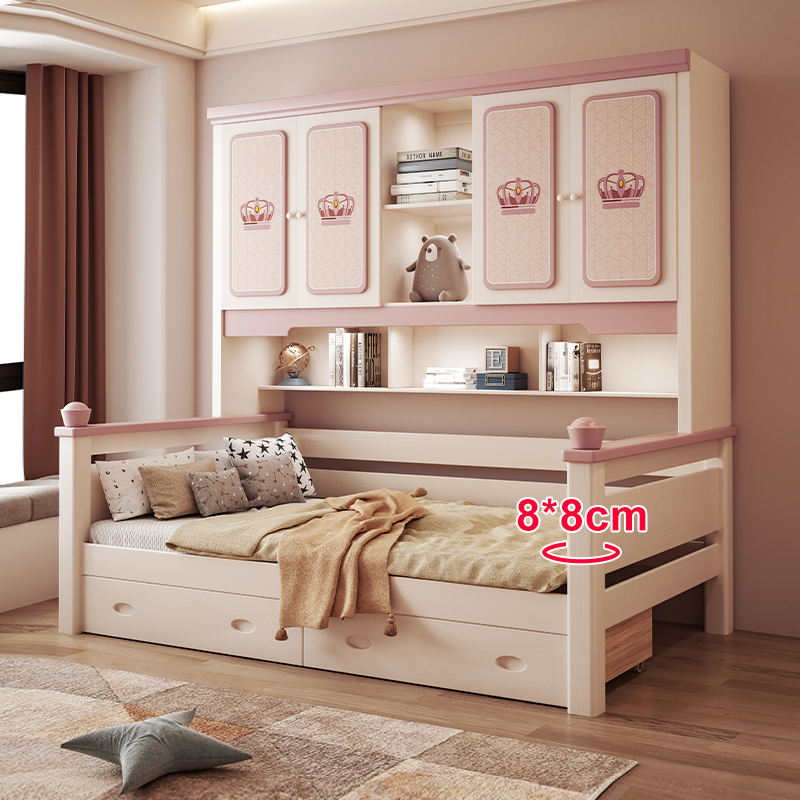 All-Solid Wood Wardrobe-Bed Integrated Tatami Girl Princess Bed Small Apartment Multi-Functional Economical Single Storage Bed