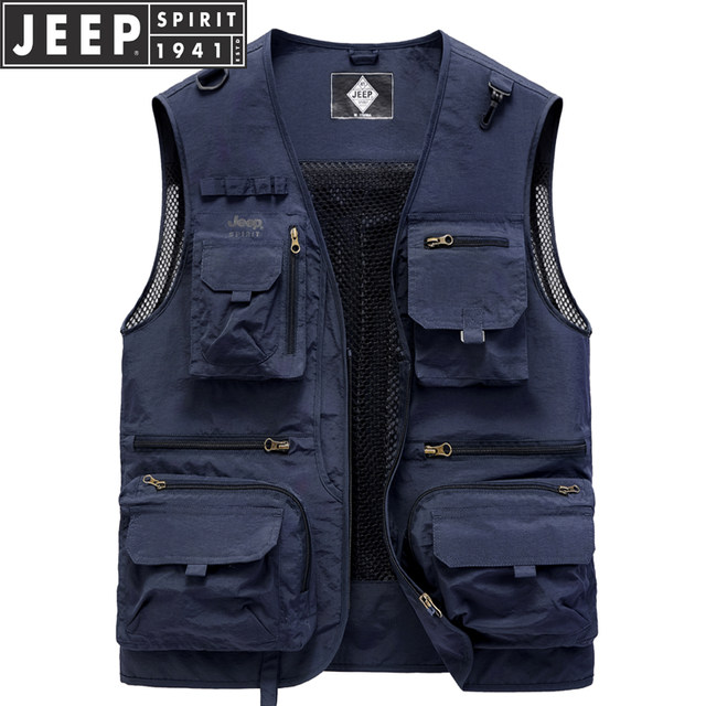 JEEP Jeep Men's Vest Outdoor Lightweight Photography Vest Summer Casual Multi-Pocket Fishing Mesh Vest