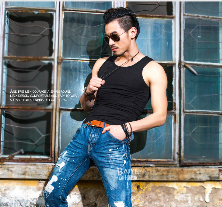 佰 叶春 夏装 Nam vest bông thể dục thể thao thắt chặt thể thao đáy vest vòng cổ tay áo căng áo ba lô nam