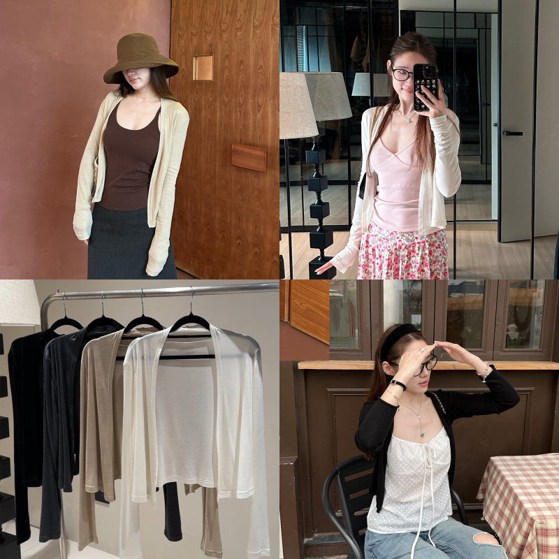 La Four-Color Versatile Thin Long-Sleeve Classic Simple Everyday Casual Air-Conditioning Cardigan 31193 La Four-Color Versatile Thin Long-Sleeve Classic Simple Everyday Casual Air-Conditioning Cardigan 31193
