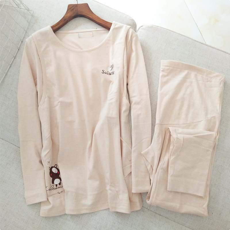 Pregnant women autumn clothes sanitary pants suit color cotton large size 200 cotton plus fat increase postpartum lactation Lactation autumn and winter