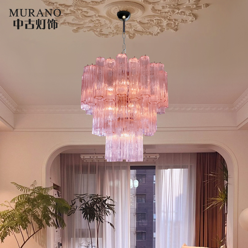 Murano Pink New Living Room Lamp, Retro Bedroom Chandelier, French Mid-Century Style Villa Dining Room Designer Lighting