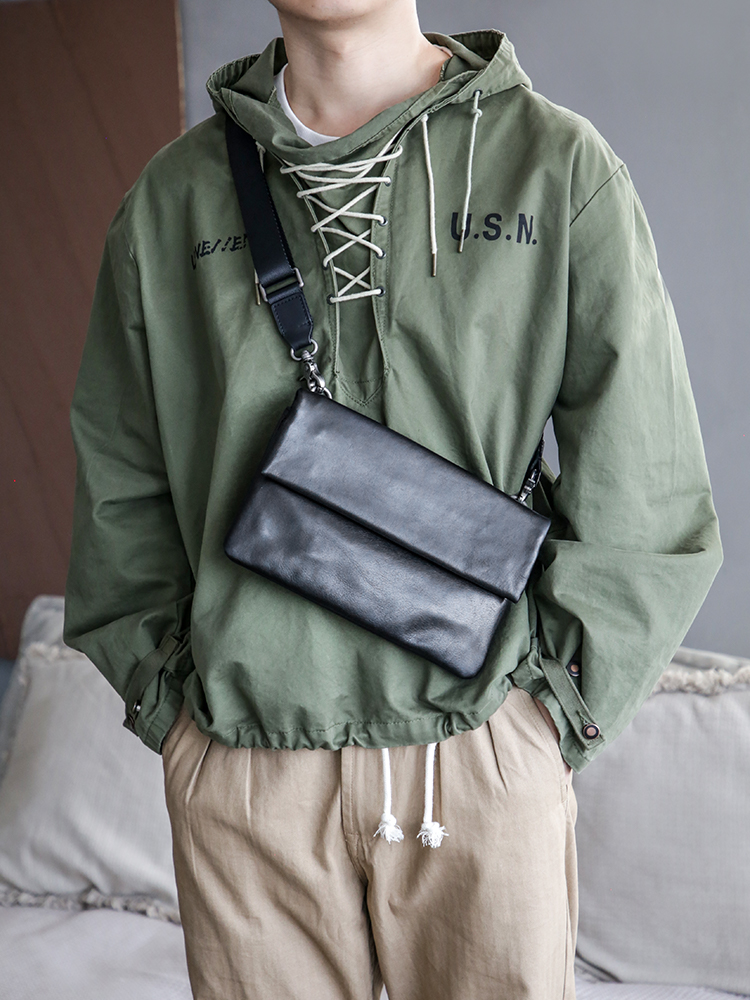 古造男士真皮单肩斜挎包头层植鞣牛皮手拿包休闲横款信封包手提包