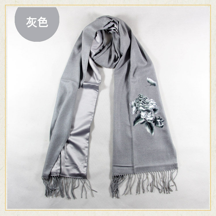 Cashmere Genuine Silk Cantonese Embroidery Wide Embroidered Scarf Embroidery Tide Embroidered Silk Scarf Shawl Woman Autumn Winter Medium Long Version Lady Gift