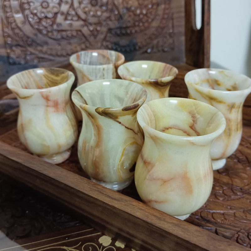 Pakistani Pure Natural Jade Handmade Tea Cups, Water Cups, Wine Glasses, Set of 6