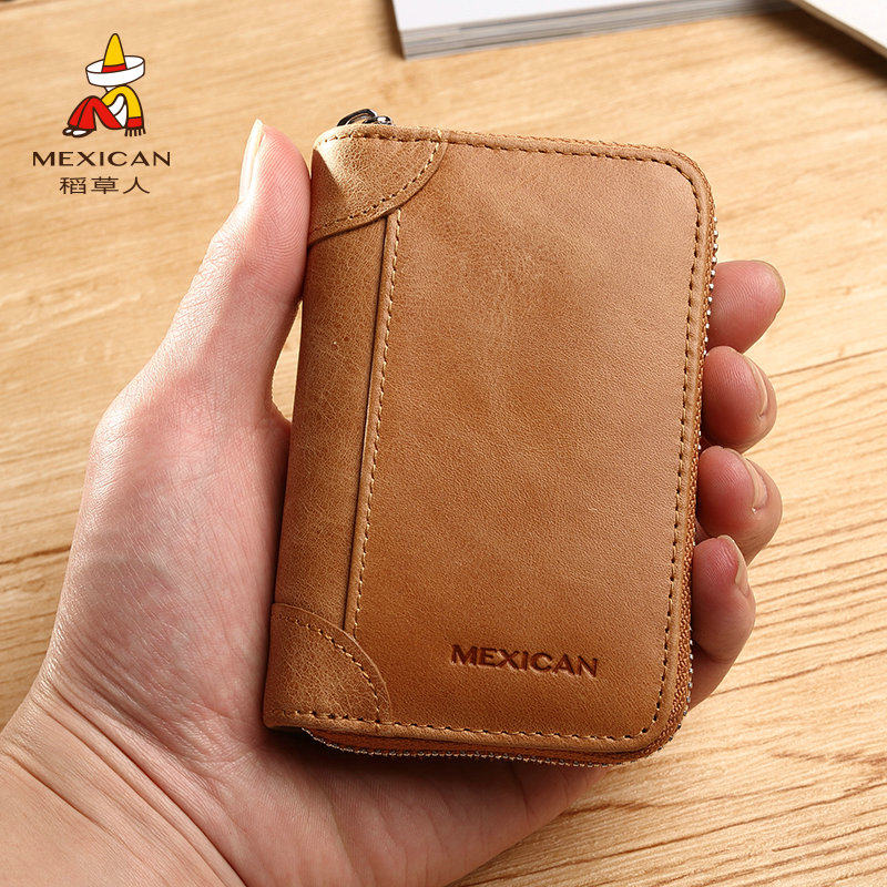 Scarecrow card Bag Men's retro zipper credit card bag leather women's coin wallet driver's license first layer cowhide business card bag