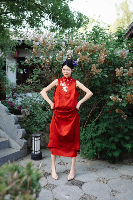 New Chinoiserie National Style Red Improved Cheongsam Dressing Gown for Women Summer Bride Engagement Home Dress Pregnant Women Large Size K-Style