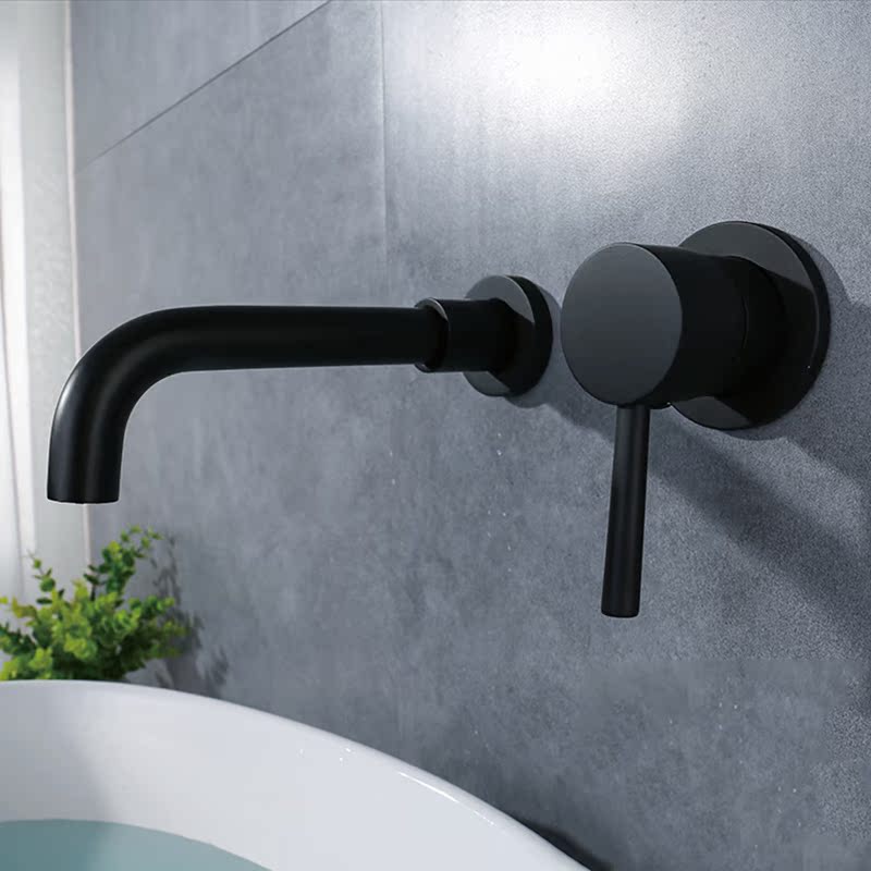 Concealed embedded wall hot and cold wall buried water outlet bathroom counter basin washbasin retro black faucet copper