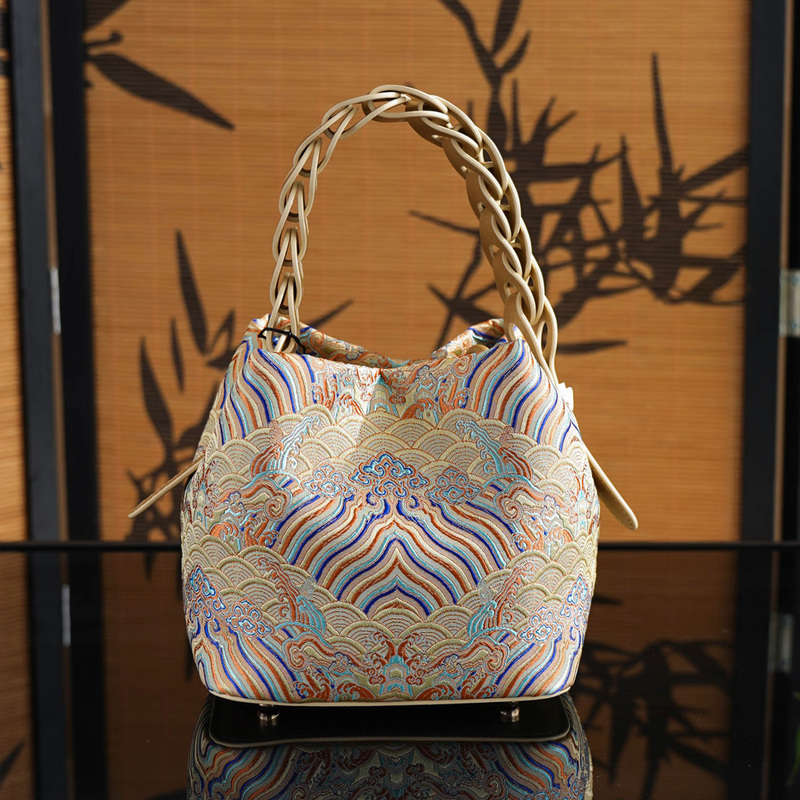 Fushan Shouhai Jiangya Sea Wave Pattern Brocade National Style New Chinese Style Handbag High-End Drawstring Compact Lightweight Bag