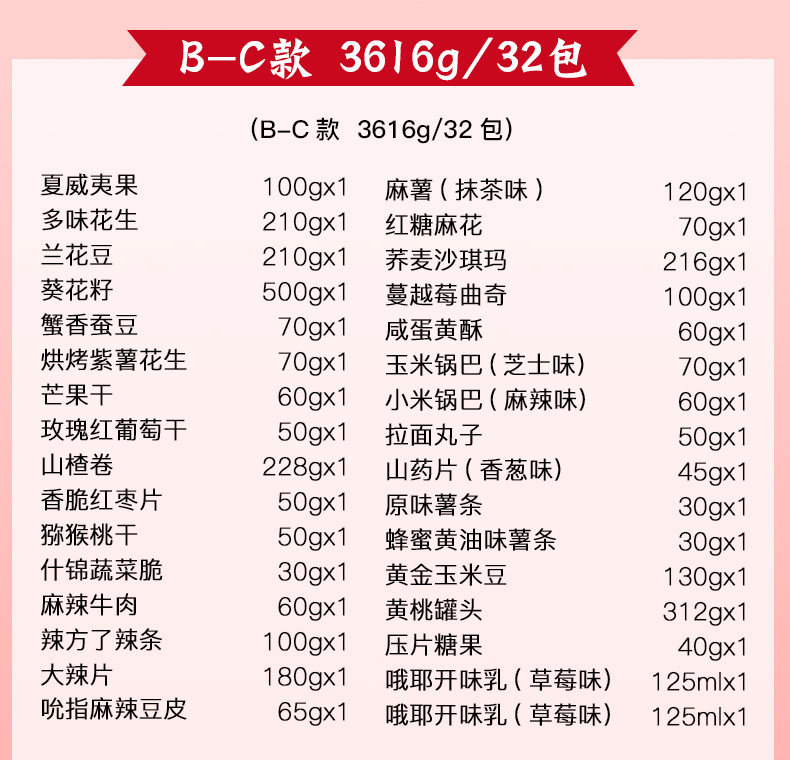 百草味 巨有福气 巨型零食大礼包 30袋 共3616g 图2