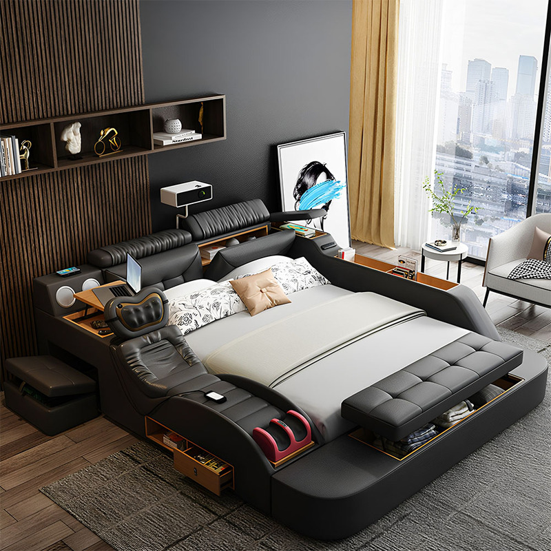 Multifunctional Tatami Extra Wide Double Bed 2m X 2.2m Home Theater Master Bedroom Massage Leather Bed Multifunctional Tatami Extra Wide Double Bed 2m X 2.2m Home Theater Master Bedroom Massage Leather Bed