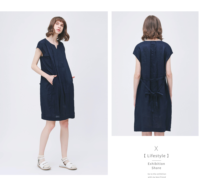 Gumuxiyang GMXY2018 Mùa Hè của Phụ Nữ New Linen Dresses Ngắn Tay Áo Mới Nghệ Thuật V-Cổ Váy