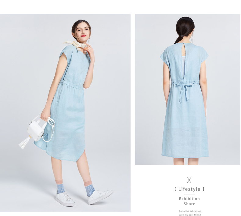 Gumu Xiyang GMXY mùa hè mới ngắn tay eo linen dresses của phụ nữ đô thị giải trí fan art