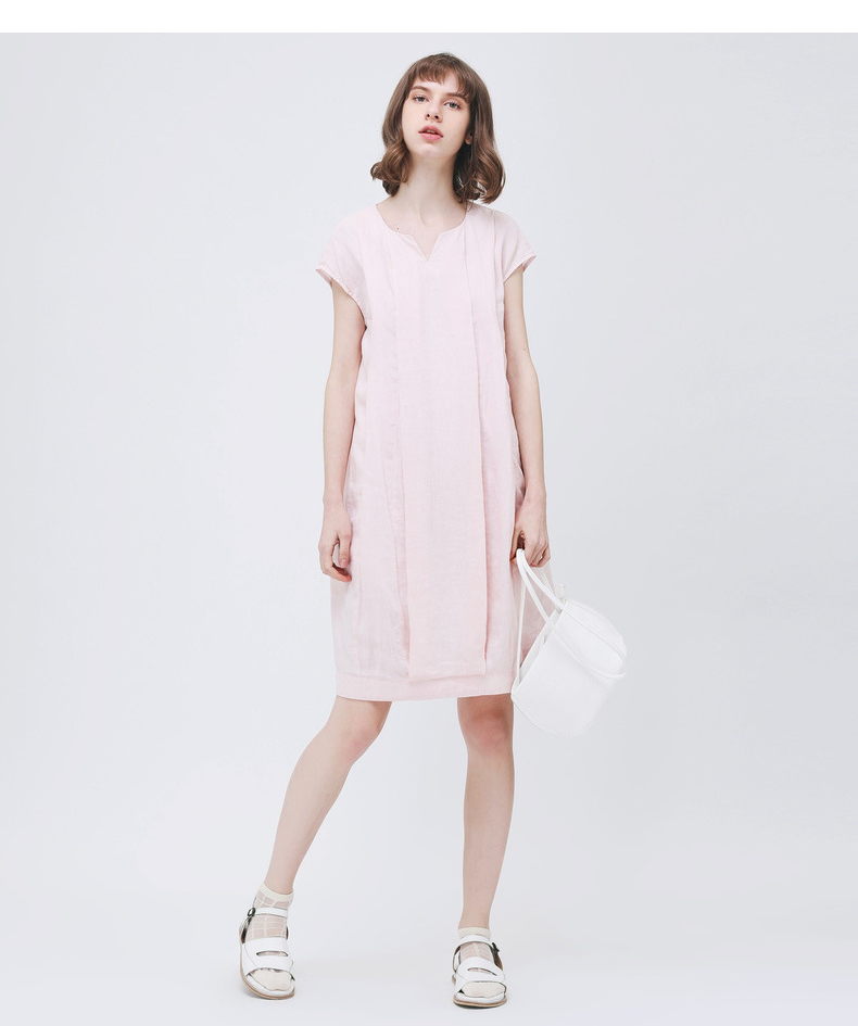 Gumuxiyang GMXY2018 Mùa Hè của Phụ Nữ New Linen Dresses Ngắn Tay Áo Mới Nghệ Thuật V-Cổ Váy