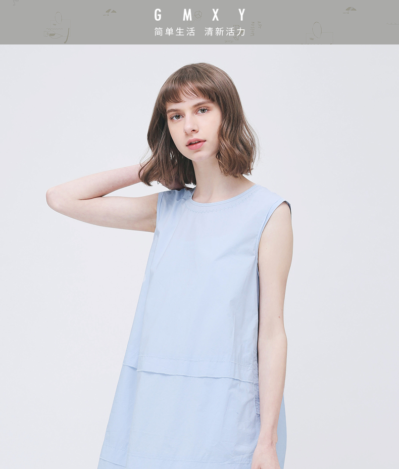 Cổ Muxi cừu GMXY2018 mùa hè của phụ nữ new vòng cổ không tay cotton casual loose A-loại ăn mặc