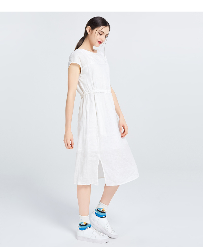 Gumu Xiyang GMXY mùa hè mới ngắn tay eo linen dresses của phụ nữ đô thị giải trí fan art