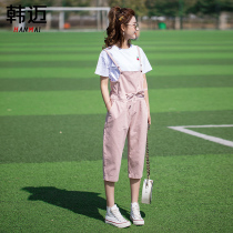  Net red bull bib pants womens spring and autumn 2021 new fashion Korean loose small age-reducing jumpsuit summer