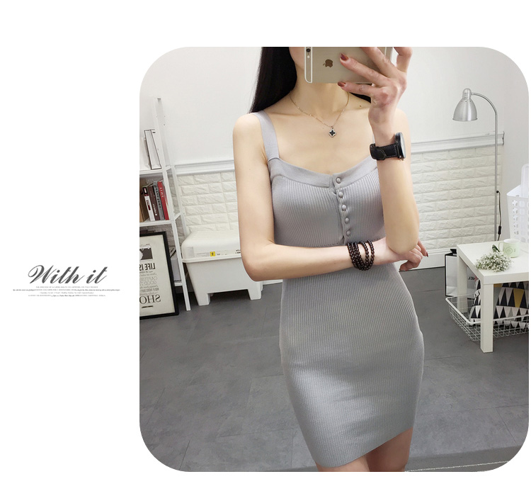 Váy không tay xẻ cao gợi cảm mùa thu 2018 của phụ nữ váy yếm shop quần áo nữ