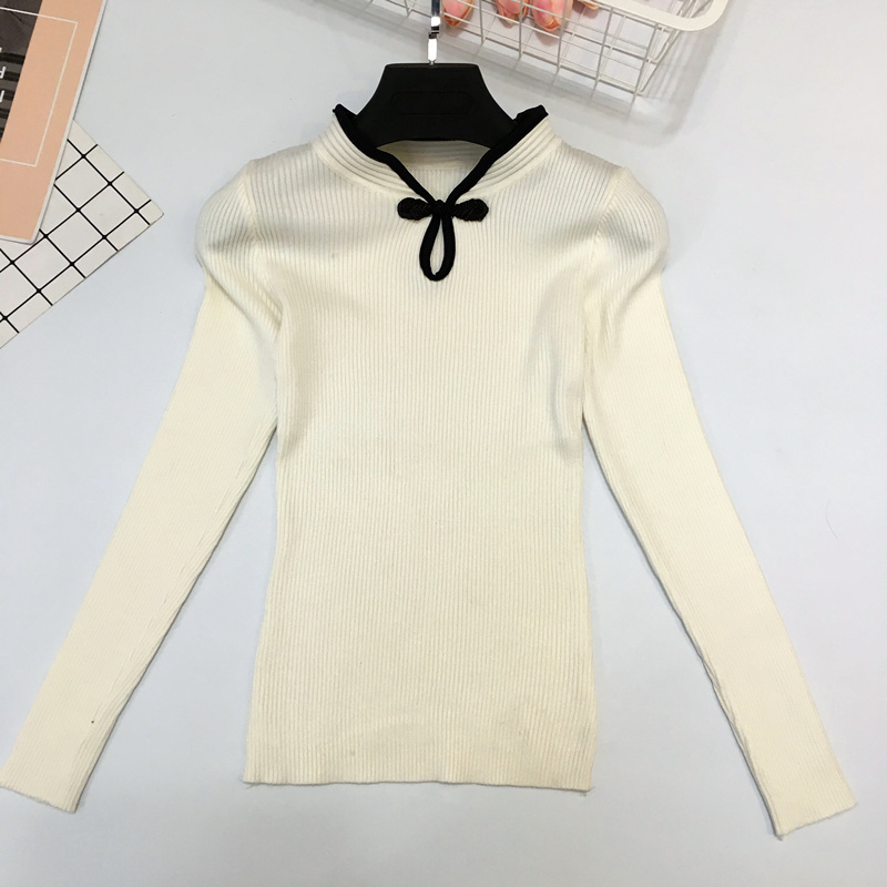 Áo len mỏng kiểu sườn xám mùa xuân mới thon gọn khí chất retro cổ áo cổ áo thun áo khoác len nữ mỏng