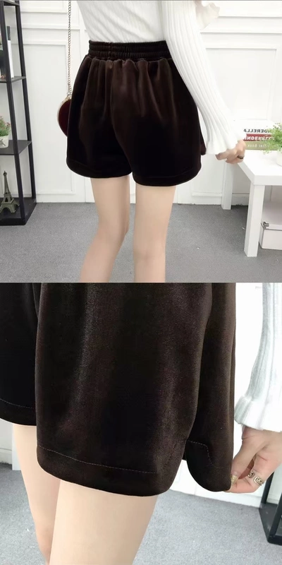 Quần short nữ mùa đông 2018 phiên bản Hàn Quốc mới của quần short nhung hoang dã Quần short cạp cao quần ống rộng ống rộng quần nữ mùa thu đông