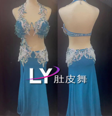 New belly dance stage acting out suit big code oriental dance competition performance conserved with fork long dress costumes LY-Taobao