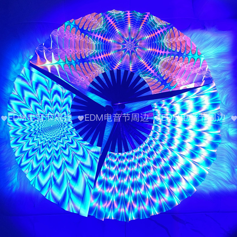 Electronic Music Festival Bar Disco Fan Fluorescent Fan Nightclub Uv Folding Fan Fluorescent Fan