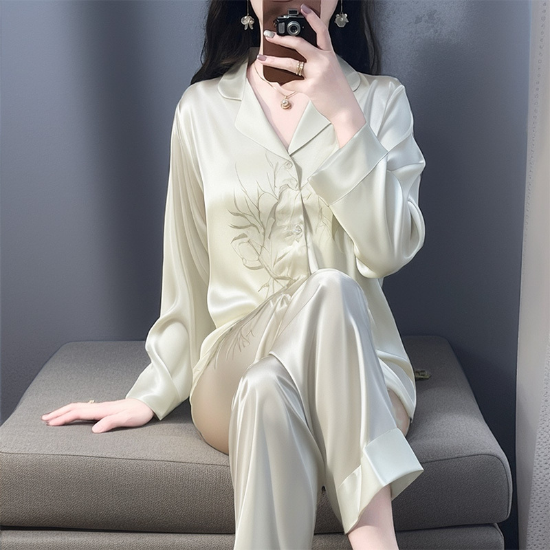 Victoria Pajamas Women's Mulberry Silk Spring and Autumn Long Sleeve Long Pants Thin Silk High-End Home Wear Set