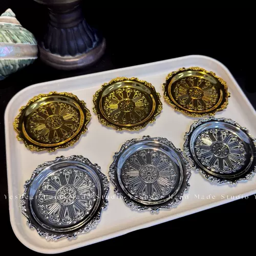 Ретро резной металлический мини-поднос, тарелка, подставка, блюдце, сделай сам, щепотка, кремовый клей, аксессуары для игрового дома