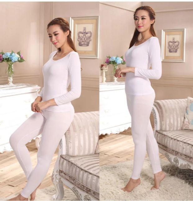 Mùa thu và mùa đông nhung mỏng đồ lót nhiệt cho phụ nữ quần áo mùa thu quần dài áo hai dây quần dài tay dài cổ rộng cắt thấp phù hợp chặt chẽ bộ đồ thu đông nữ big size