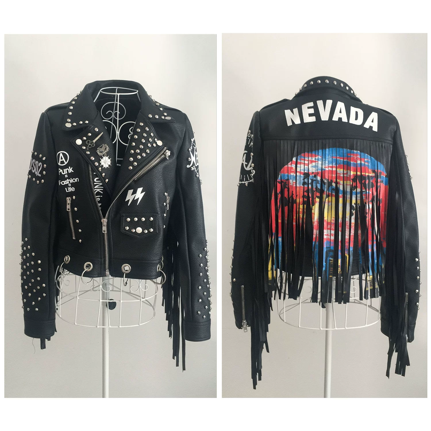 Новейшая весна и осень Plusal Spokes, печатная locomotive Paste Punk Ms. Short Coat