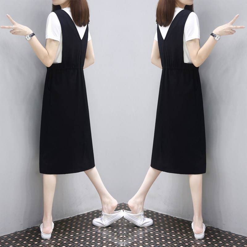 Faahiono two-piece suspender skirt 2022 summer new mid-length loose slim casual dress women's clothing