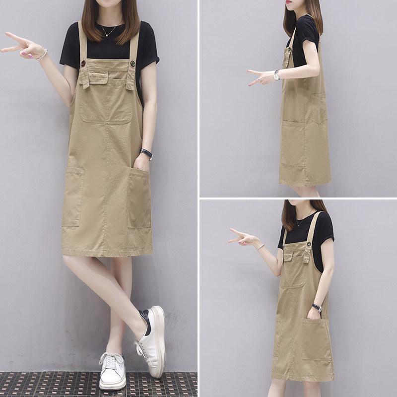 Faahiono suspender dress summer 2022 new loose slim T-shirt two-piece fashion suit female trend