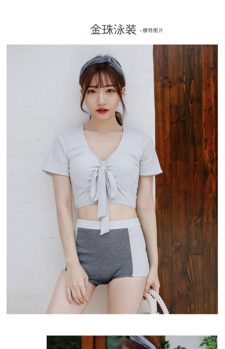 Áo tắm nữ hai mảnh Hàn Quốc suối nước nóng nhỏ chia eo cao tay áo ngắn bảo thủ tụ tập che bụng áo tắm 	đồ bơi 2 mảnh short