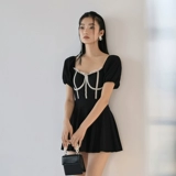 Джинцжу купальники чисто -ветра простая черная черная юбка -живот, покрытый животным, тонким, консервативным, горячим пружинным купальником