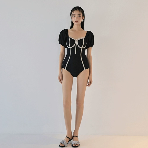 Джинцжу купальники чисто -ветра простая черная черная юбка -живот, покрытый животным, тонким, консервативным, горячим пружинным купальником