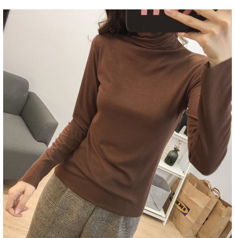 Chất liệu cotton cơ bản nửa cổ cao tay áo len đáy dài mùa thu và mùa đông hoang dã thun thun dài tay áo len cao cổ nữ hàn quốc