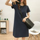 Small loose round neck short-sleeved dress women's Korean version all-match thin solid color mid-length A-line small black skirt