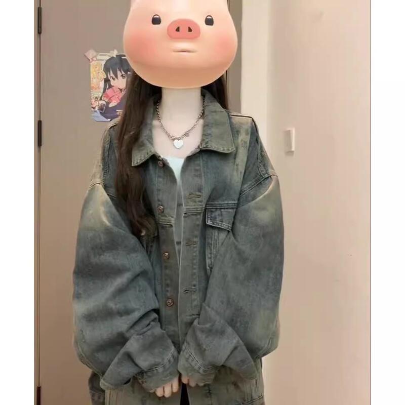 American-Style Washed Denim Jacket for Women, Vintage 2025 Design, New Loose-Fitting Jacket, Casual and Fashionable American-Style Washed Denim Jacket for Women, Vintage 2025 Design, New Loose-Fitting Jacket, Casual and Fashionable