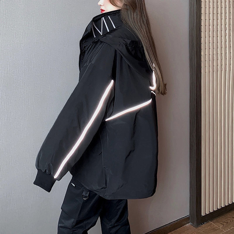 [Reflective Strips] Jacket Women's 2025 Spring and Autumn New Style ins Trendy and Easiest for Match Baseball Uniform Loose Hooded Jacket