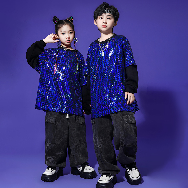 Rack-Drum Play Out Boy Autumn Winter Bright Slices Guitar Kids Street Dance Cool New Year's Day Costume Fashion Tide Hip Hop-Taobao