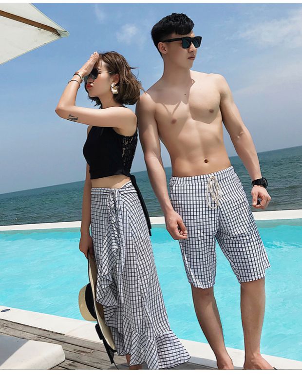 Nữ thần eo cao boyshort kỳ nghỉ cặp đôi đồ bơi ba mảnh mảnh mai phù hợp với nam bãi biển cặp đôi đồ bơi - Vài đồ bơi đồ đi biển cho cặp đôi