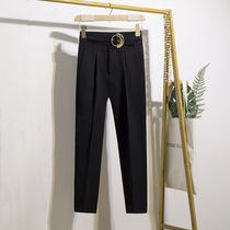 2021 Spring and Autumn new black trousers female professional work Korean casual high waist slim tapered small foot suit pants