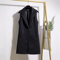 2021 Spring and Autumn long fashion vest Korean version of thin button solid color suit collar sleeveless shoulder shoulder horse clip female