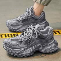 Trendy brand dirty black warrior mens shoes summer breathable mesh thick sole increased black old dirty shoes casual sports dad