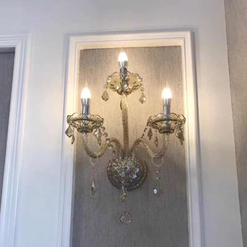 New Eu Style Candle Water Crystal Lamp Wall Light Living Room Bedroom Bedside Gangway Hotel Engineering Crystal Wall Lamp Modern Brief