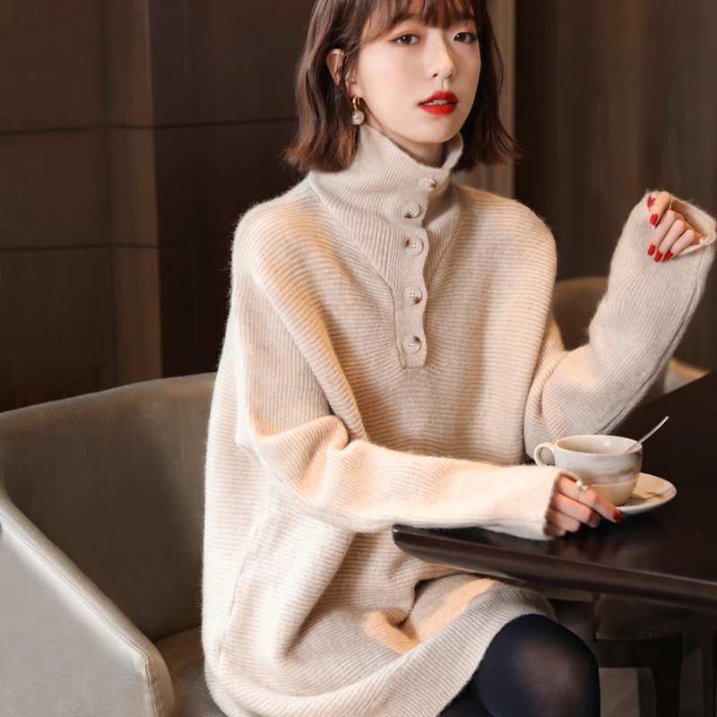 FENPERATE high collar sweater women's spring autumn season outside wearing wool cover head Korean version loose with long version of wool top