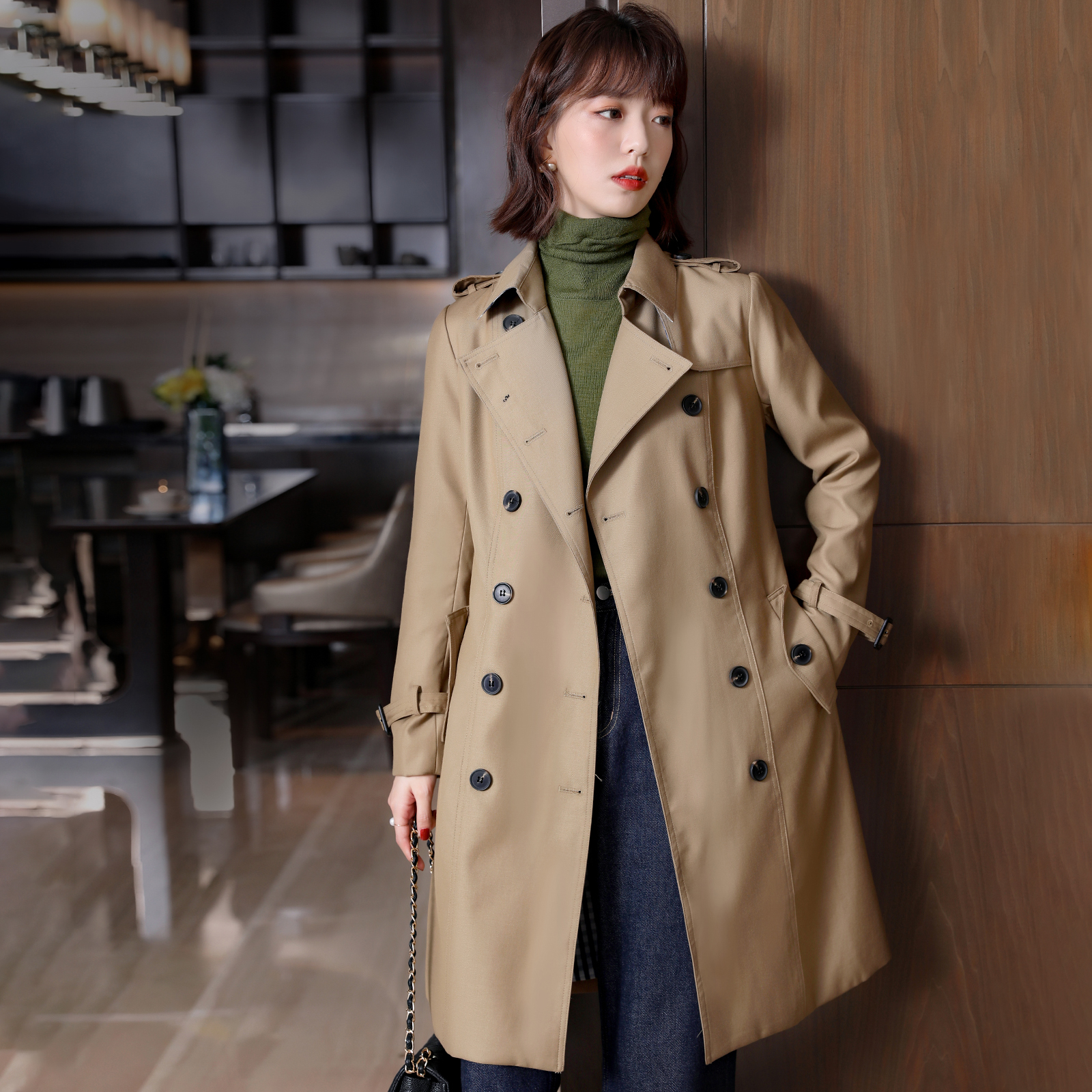 FENPERATE windbreaker women's mid-length version 2022 winter new high-end brand temperament British style coat jacket
