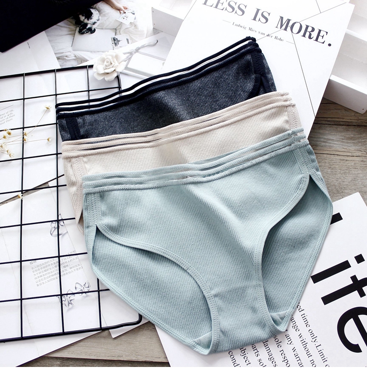 3 nhóm Màu đơn giản cotton chải kỹ sọc nhỏ mềm mại thoáng khí cotton tam giác eo tam giác nữ đồ lót quần lót đùi