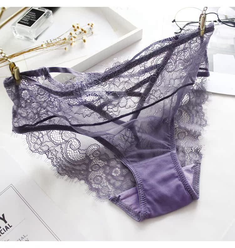 Chim di trú Ren lãng mạn Cô gái rỗng rỗng Sexy Sexy phối cảnh trong suốt Tam giác thấp Eo tam giác Đồ lót nữ Cotton quilt - Giống cái quần xì áo vú
